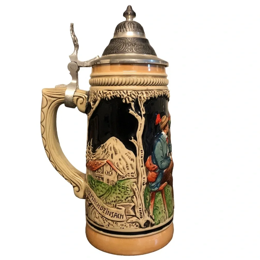 Vintage German‎ Tall Beer Stein - Lidded